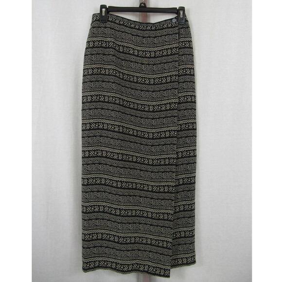 Liz Claiborne Size 8 True Wrap Midi Skirt Aztec Pattern Black and Cream Striped - Picture 1 of 9
